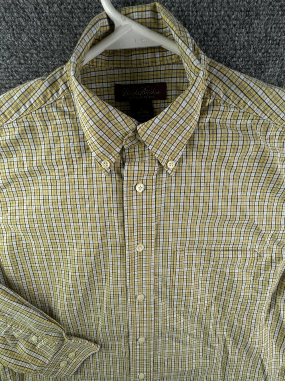 Brooks Brothers Boys Button Up Shirt Yellow Plaid Large Cotton Youth L/S Church